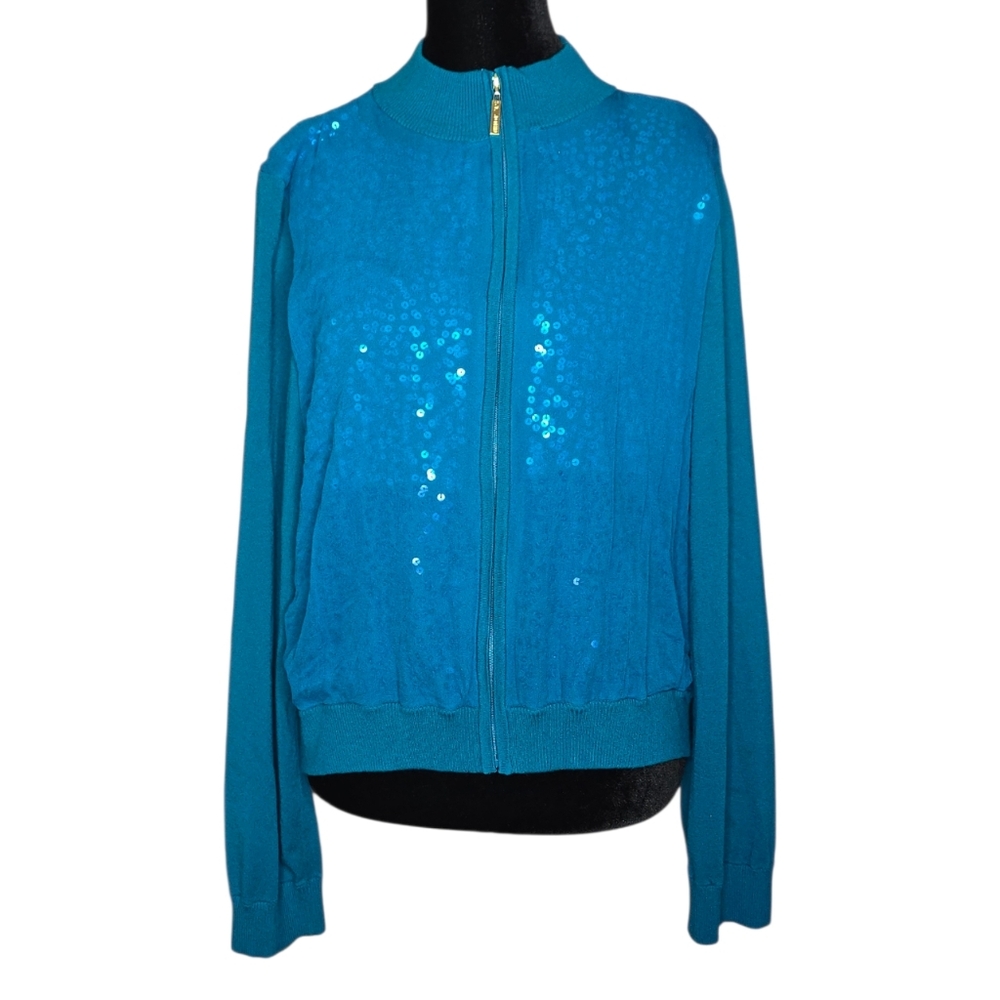 St John Sequin Cardigan Sheer Bomber Jacket Size L